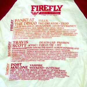 Firefly Music Festival 2019 3/4 sleeve baseball style maroon white small T-shirt